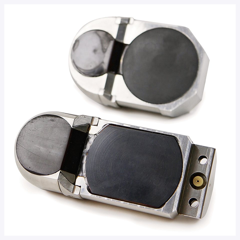 Black wireless earbuds with charging case on white background