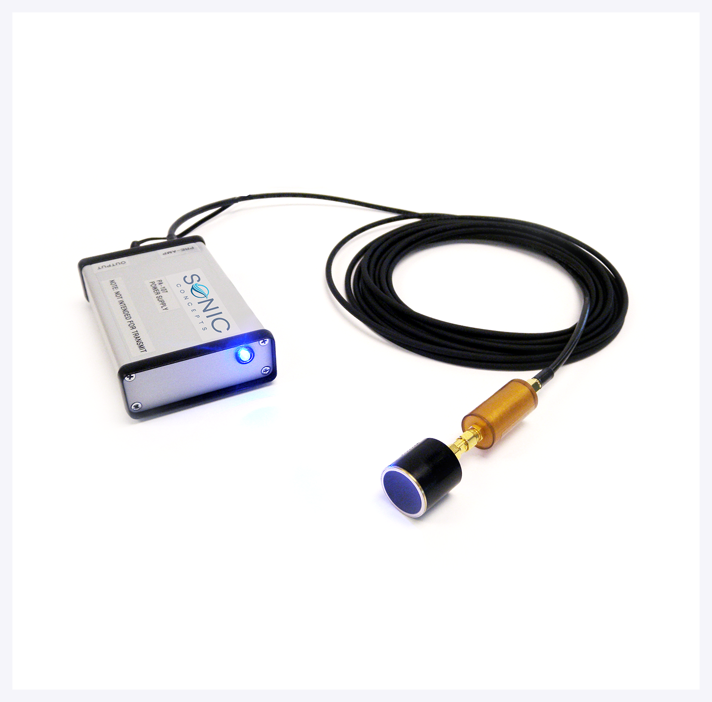 USB cable with connector and adapter components on white background