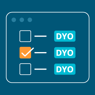 Simple flowchart or diagram showing three horizontal items with colored icons and blue text labels on a dark background
