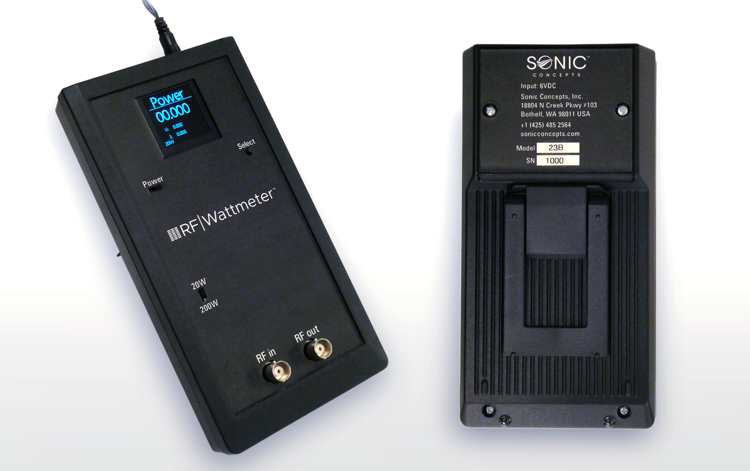 Two black electronic devices, likely walkie-talkies or two-way radios, shown side by side on a white background.