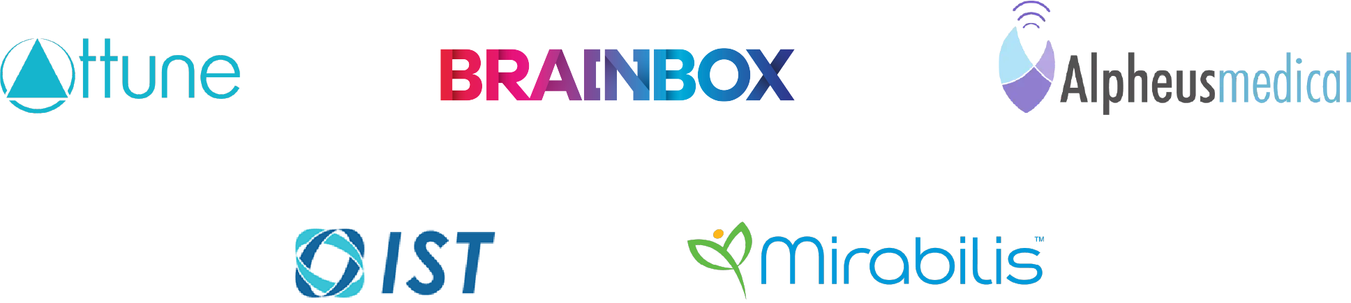 BrainBox logo with colorful lettering and a green heart symbol below it on white background