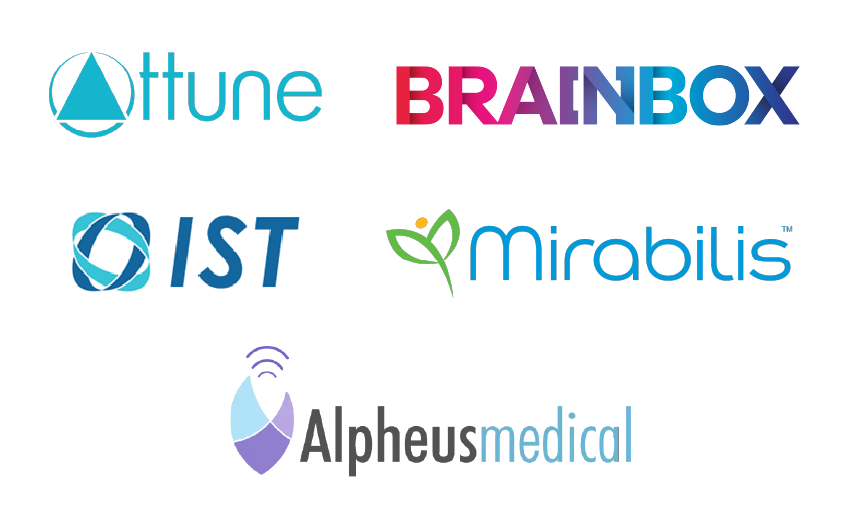 Logos of tech companies including June, BrainB, VST, Almirro, and AlphenseNET displayed horizontally.